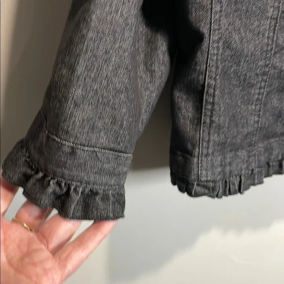 Sandro Paris Gray Denim Jacket Frayed Hem Cropped Sleeve French Designer L - Picture 6 of 8